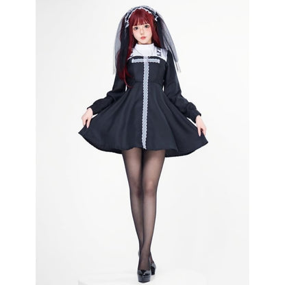 Halloween Gothic Nun Elegant Dress Costume