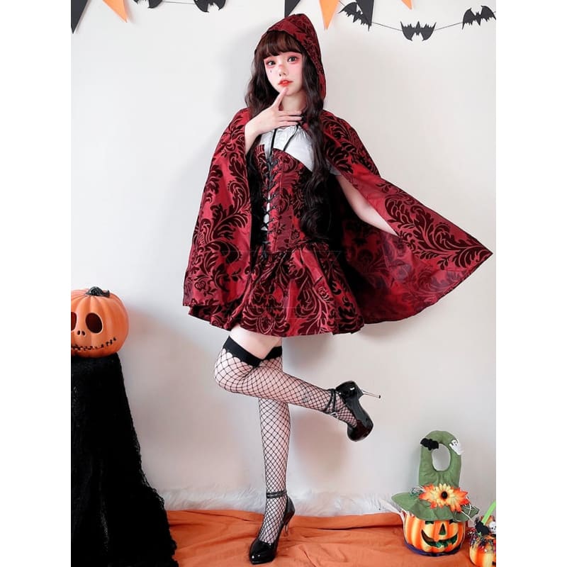 Halloween Vampire Red Costume Top and Skirt Set