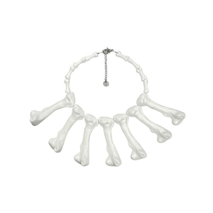 Halloween White Gothic Punk Bones Necklace - White / Free