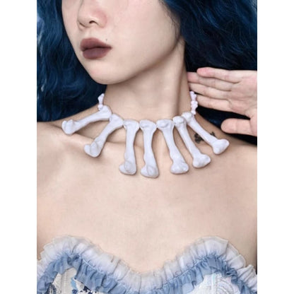 Halloween White Gothic Punk Bones Necklace - White / Free