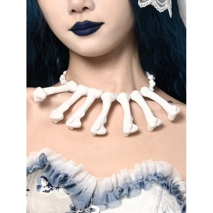 Halloween White Gothic Punk Bones Necklace - White / Free