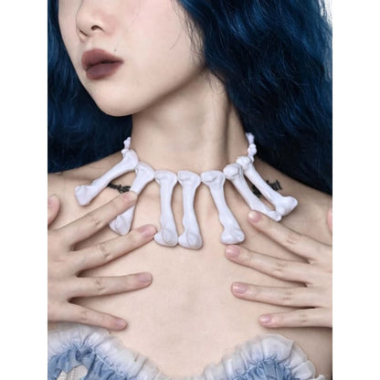 Halloween White Gothic Punk Bones Necklace - White / Free