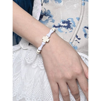 Halloween White Punk Cross Bones Bracelet - White / Free