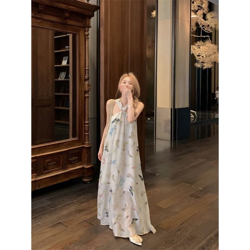 Halter Neck Butterfly Print