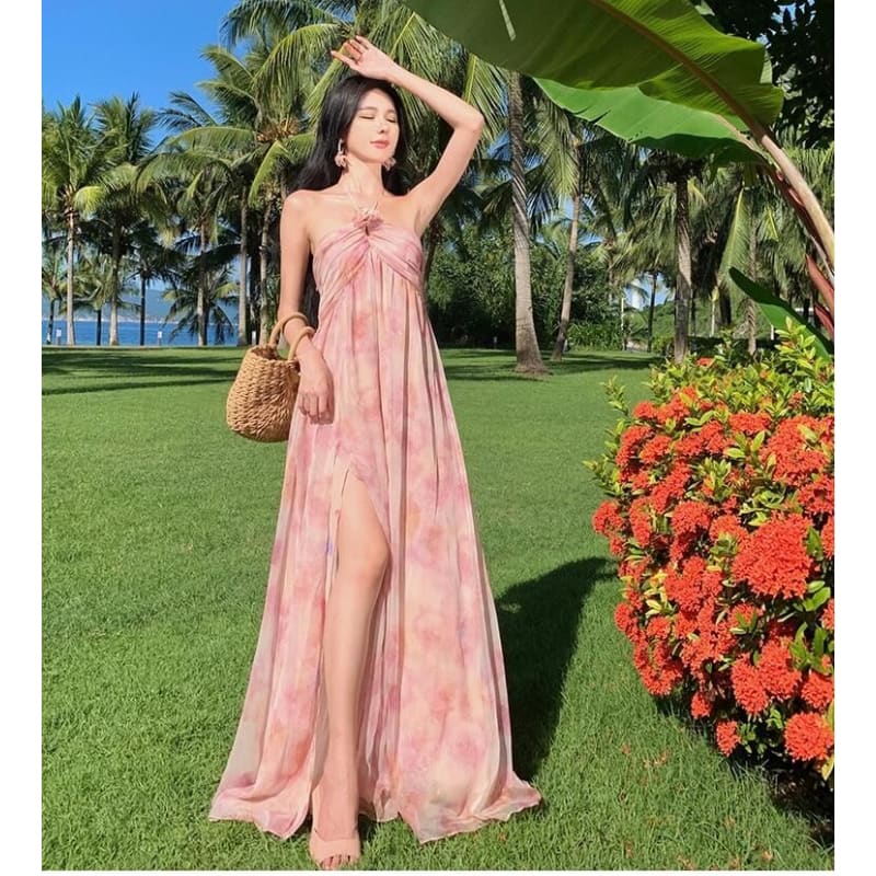 Halter Neck Floral Maxi