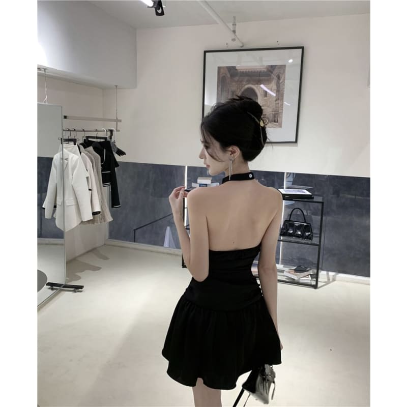 Halter Plain Open Back Mini