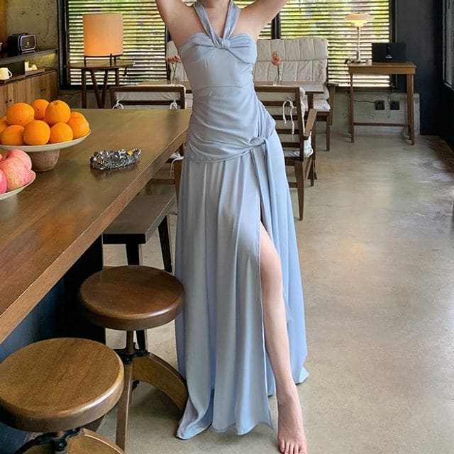 Halter Plain Slit Maxi