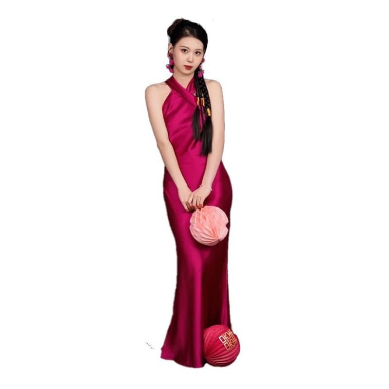 Halter Plain Trumpet Evening Gown - Dress