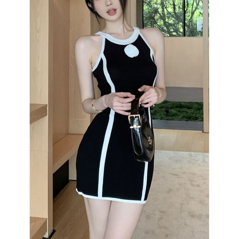 Halter Striped Mini Sheath Dress