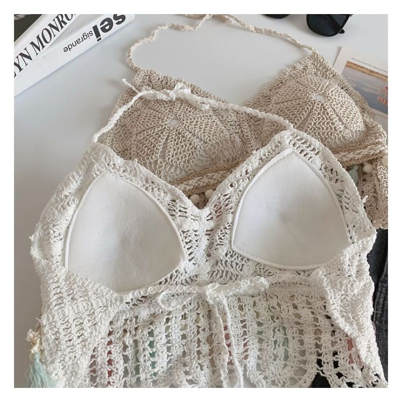 Halter Tassel Crochet Knit Bralette