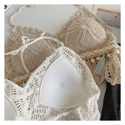 Halter Tassel Crochet Knit Bralette