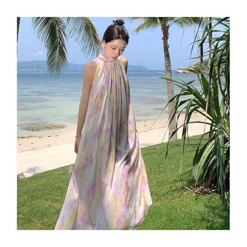 Halter Tie Dye Midi Smock Dress