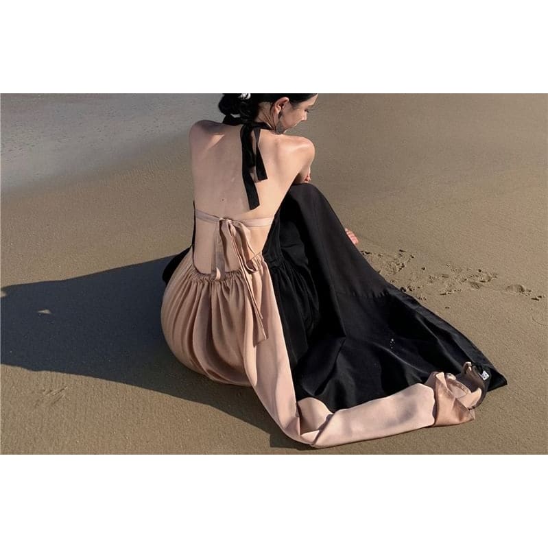 Halter Two Tone Open Back Maxi