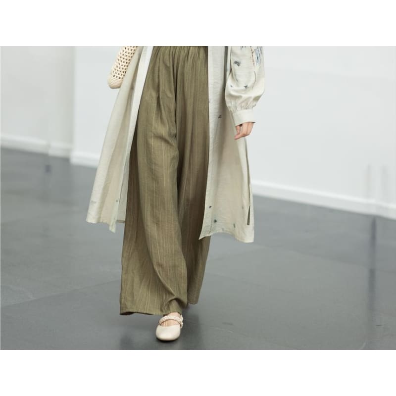 Hanfu Floral Long Cardigan / Plain Camisole Top / Wide Leg