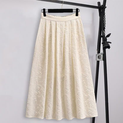 Hanfu Jacquard Buckle Shirt Pleated Skirt - Apricot Skirt