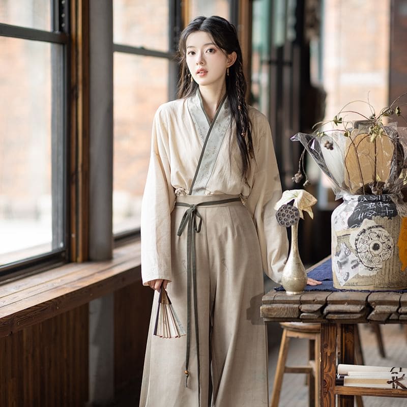 Hanfu Open Front Jacket / Open Front Top / Wide Leg Pants