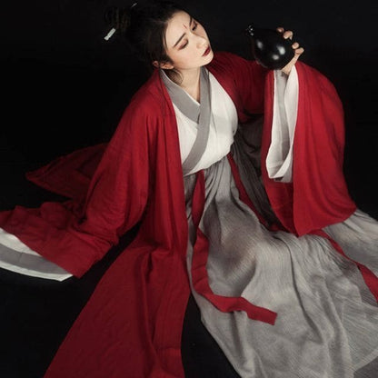 Hanfu Set Of 3: Red Long