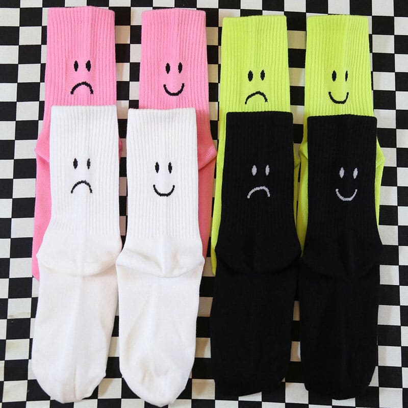 Happy and Sad Face Print Socks - Socks