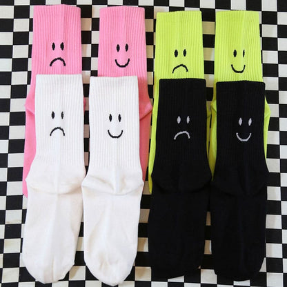 Happy and Sad Face Print Socks - Socks