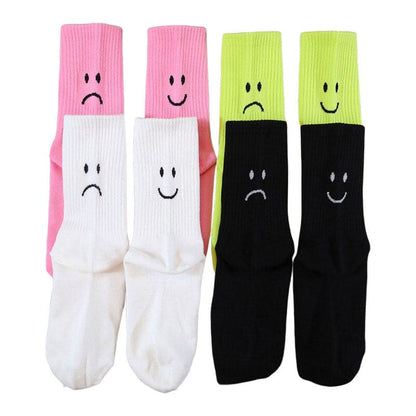 Happy and Sad Face Print Socks - Green - Socks