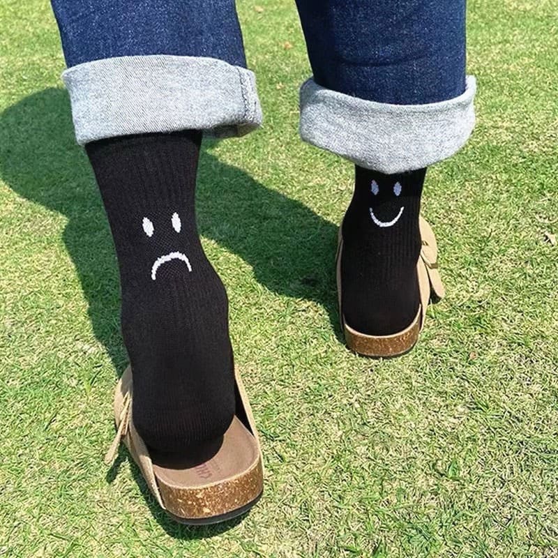 Happy and Sad Face Print Socks - Pink - Socks