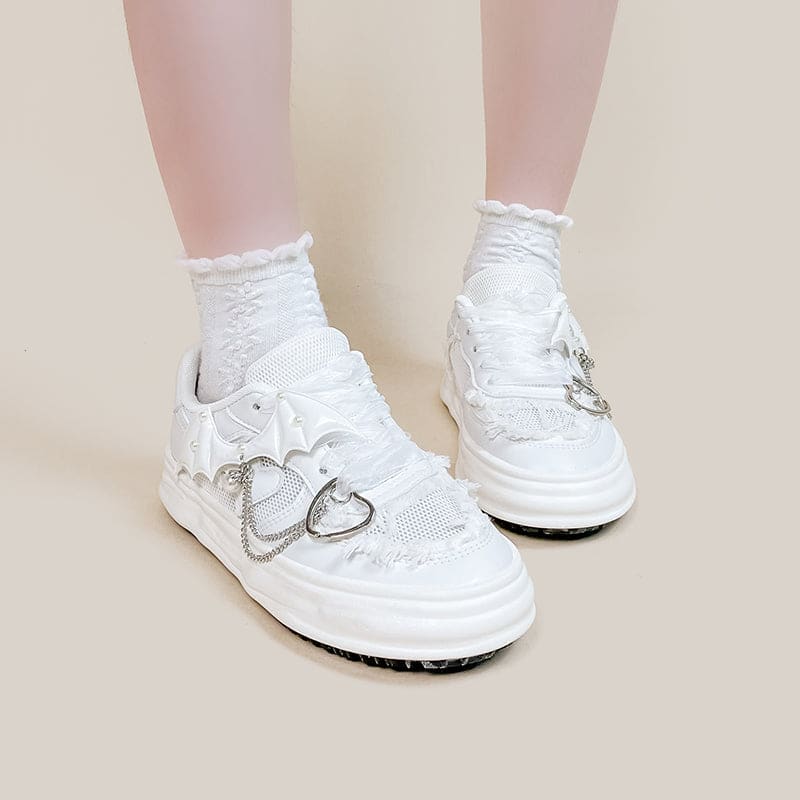 Harajuku Bat Wings Heart Chain White Shoes ON09