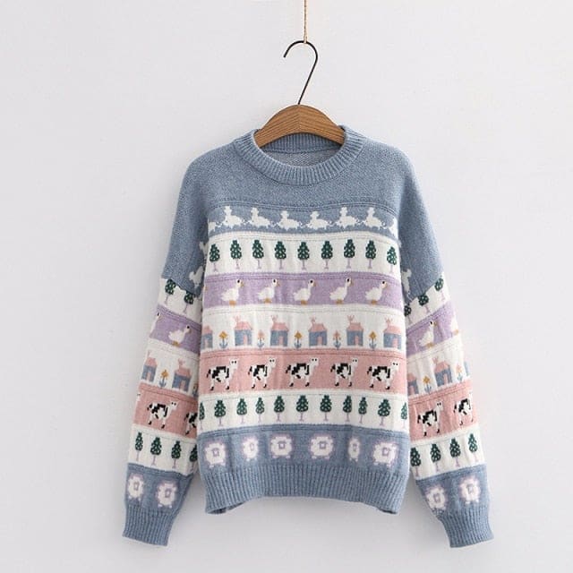 Harajuku Cartoon Kawaii Animal Embroidery Sweater BM070