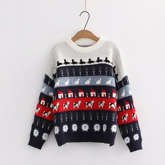 Harajuku Cartoon Kawaii Animal Embroidery Sweater BM070