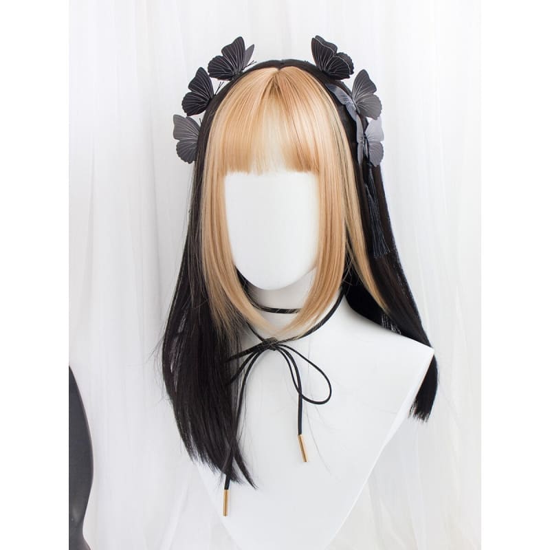 Harajuku Fairy Black Blonde Long Straight Lolita Wig MM2220