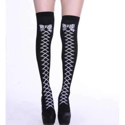 Harajuku Gothic Punk Skull Printed Black Thin Socks MK17187