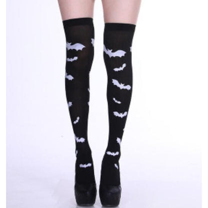 Harajuku Gothic Punk Skull Printed Black Thin Socks MK17187