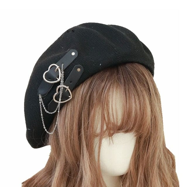 Harajuku Lolita Gothic Punk Black Heart Beret MK16628