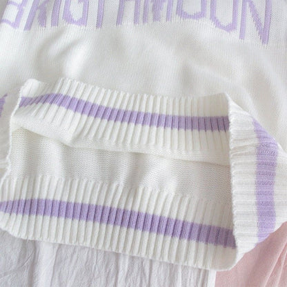 Harajuku White Purple Kawaii Letter Moon Knitted Vest BM068