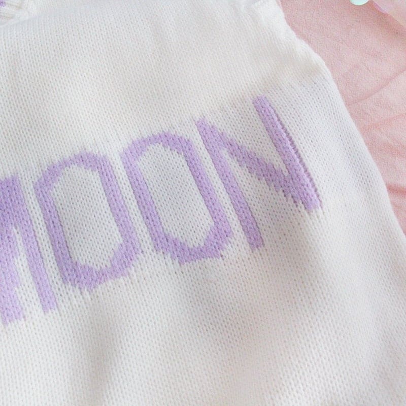 Harajuku White Purple Kawaii Letter Moon Knitted Vest BM068