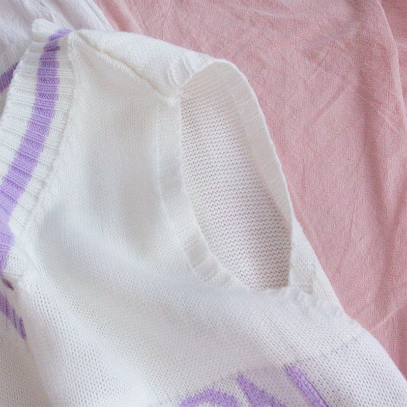 Harajuku White Purple Kawaii Letter Moon Knitted Vest BM068