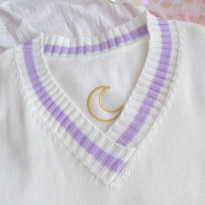 Harajuku White Purple Kawaii Letter Moon Knitted Vest BM068