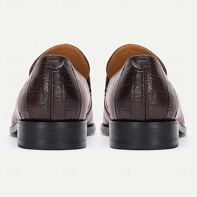 Dress Crocodile Men's Pattern Classic Brown Leather Shoes -