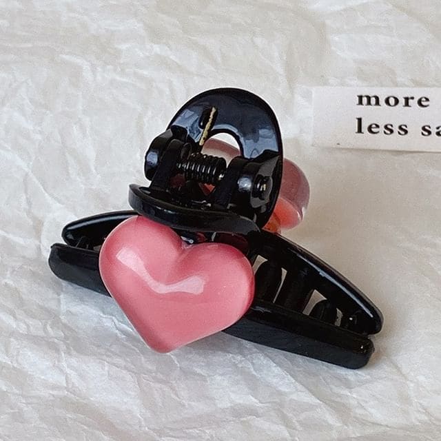 Heart Accent Mini Hair Claw - Black / One Size