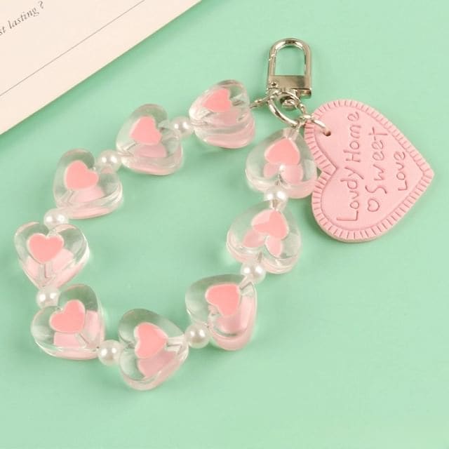 Heart Acrylic Bag Charm Keyring - Q681-2 - Light Pink