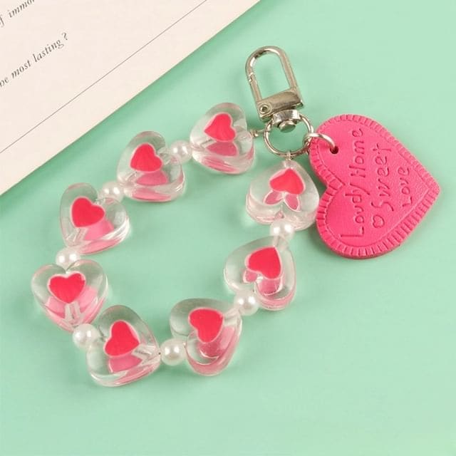 Heart Acrylic Bag Charm Keyring - Q681-4 - Rose Pink