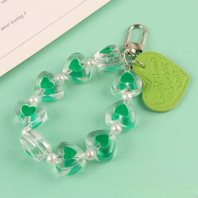 Heart Acrylic Bag Charm Keyring - Q681-5 - Green / One Size