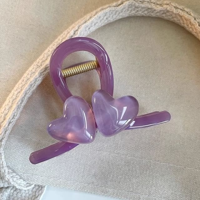 Heart Acrylic Hair Clamp - 01 - Purple / S