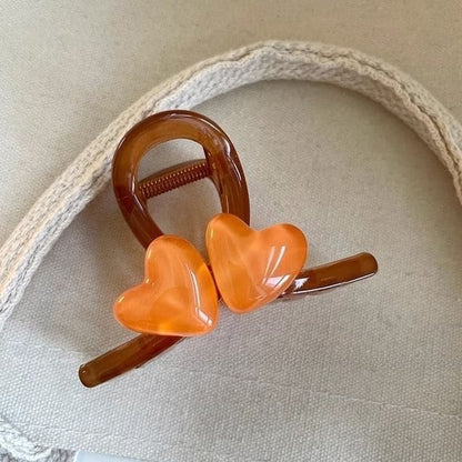 Heart Acrylic Hair Clamp - 02 - Orange / S