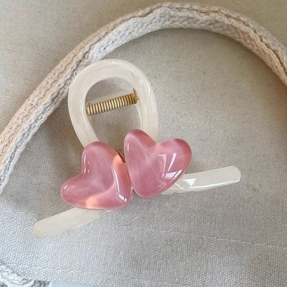 Heart Acrylic Hair Clamp - 04 - Pink / S