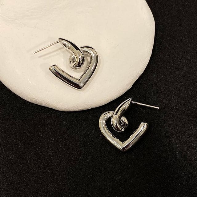 Heart Alloy Earring - EH1131 - 1 Pair - Silver / One Size