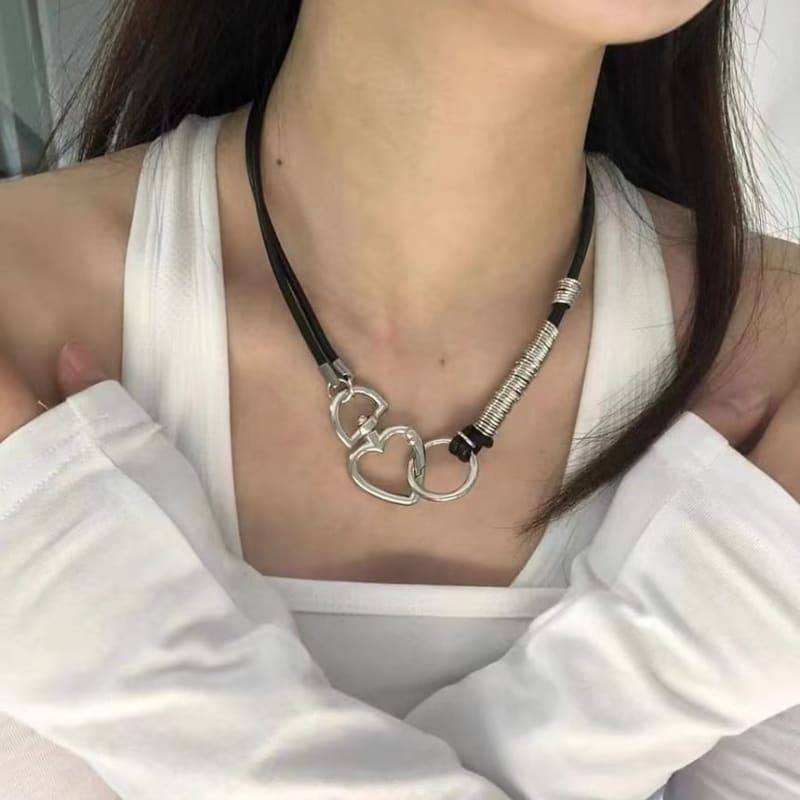 Heart Alloy Faux Leather Choker