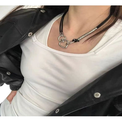 Heart Alloy Faux Leather Choker