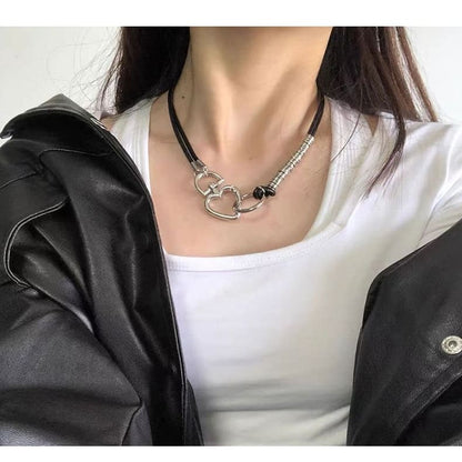 Heart Alloy Faux Leather Choker