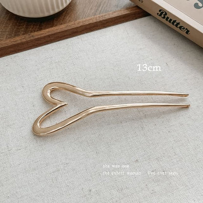 Heart Alloy Hair Stick - Gold / 13cm