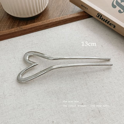 Heart Alloy Hair Stick - Silver / 13cm